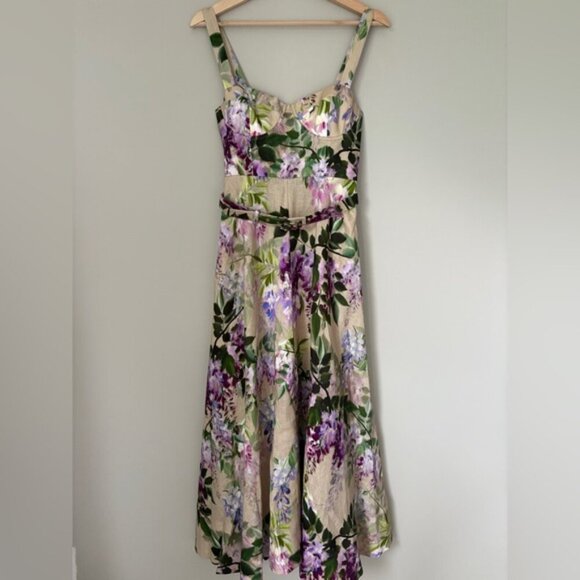 NEW Cara Cara Calypso Belted Midi Dress Wisteria Ginger Root Floral | US 4 UK 8 - Picture 7 of 14